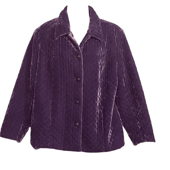Vintage Womens Quilted Velour Jacket 18W Purple Button Front Lined - Picture 4 of 5